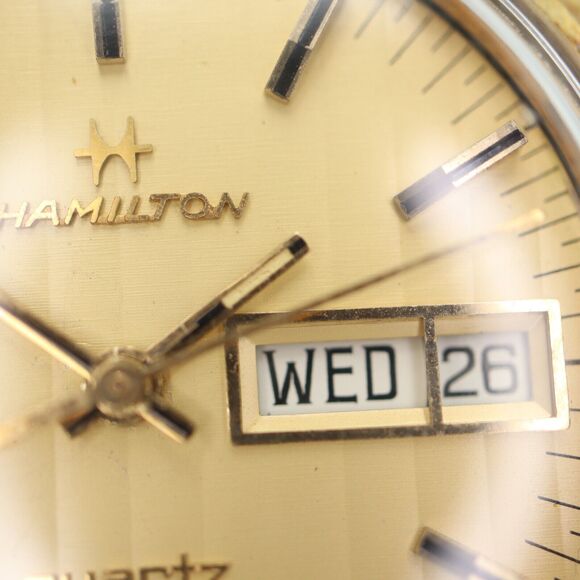 Vintage Hamilton Men Day Date Watch 37mm Gold Pin Stripe 14k Plated 707004 WORKS - Picture 8 of 16